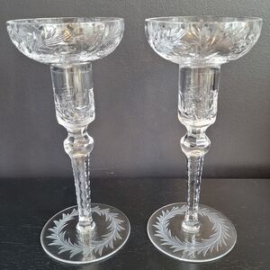 Herend Stamped Signed Hand-cut Crystal Candlestick  Holders Made in Hungary